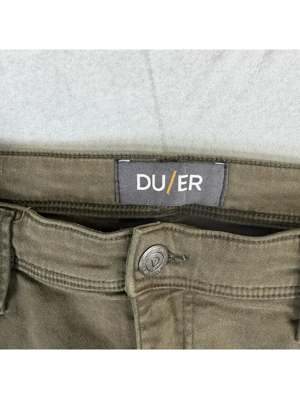 DUER N2X Relaxed Fit Pants Mens 38x28* Green Olive Chino 5 Pocket Casual Stretch